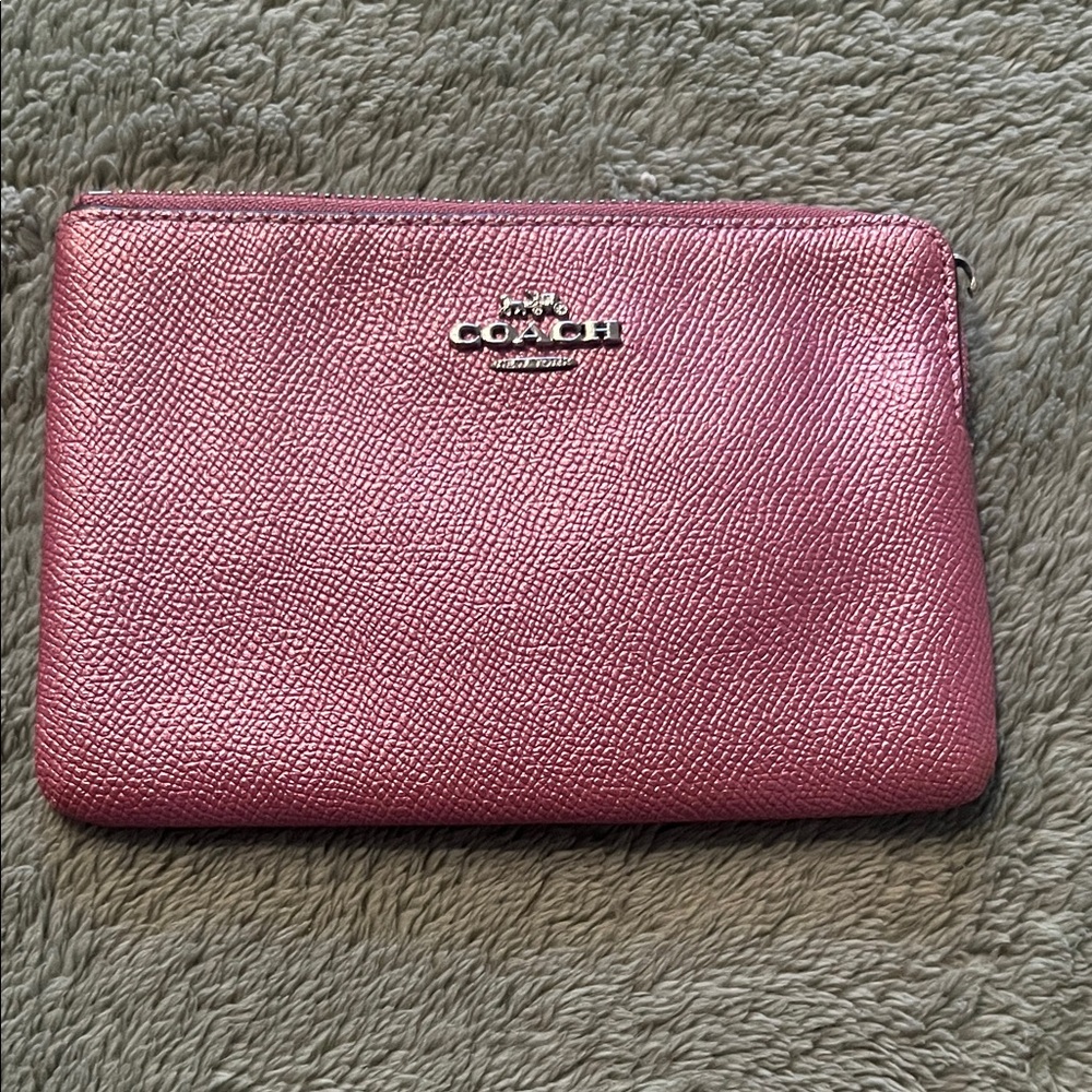 Coach Metallic Pink Saffiano Zip Wristlet
